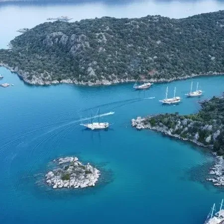 Aerial view of anchorage and islands
